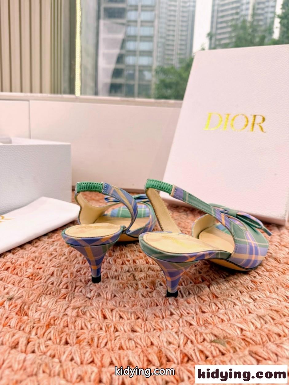 チェック柄 Dior Bow ヒール スリングバックサンダル クリスチャン・ディオール コピー-0