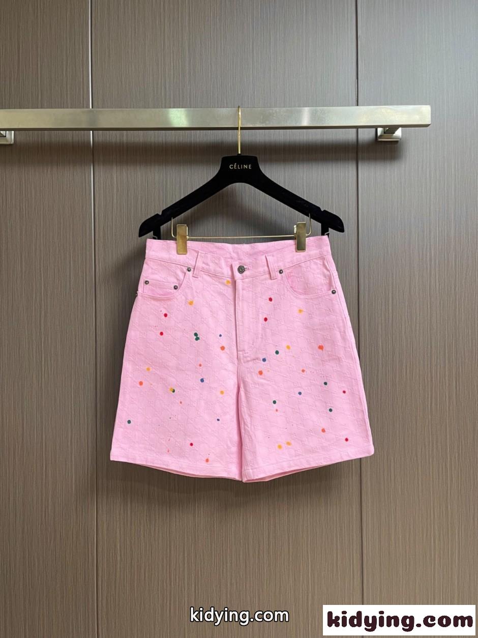 GGジャカード ペイント ショートパンツ グッチ パンツ 偽物 ピンク-0