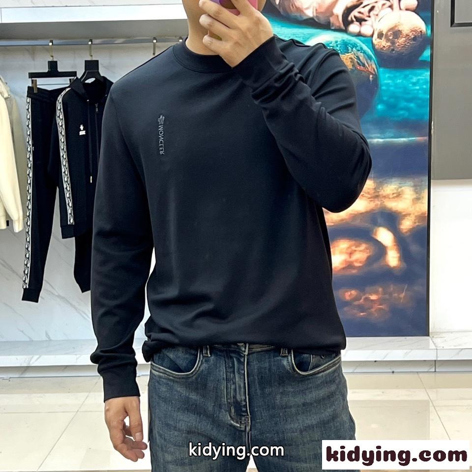 シンプル クルーネック 長袖Tシャツ モンクレール Tシャツ 偽物 合わせやすい ブラック-1