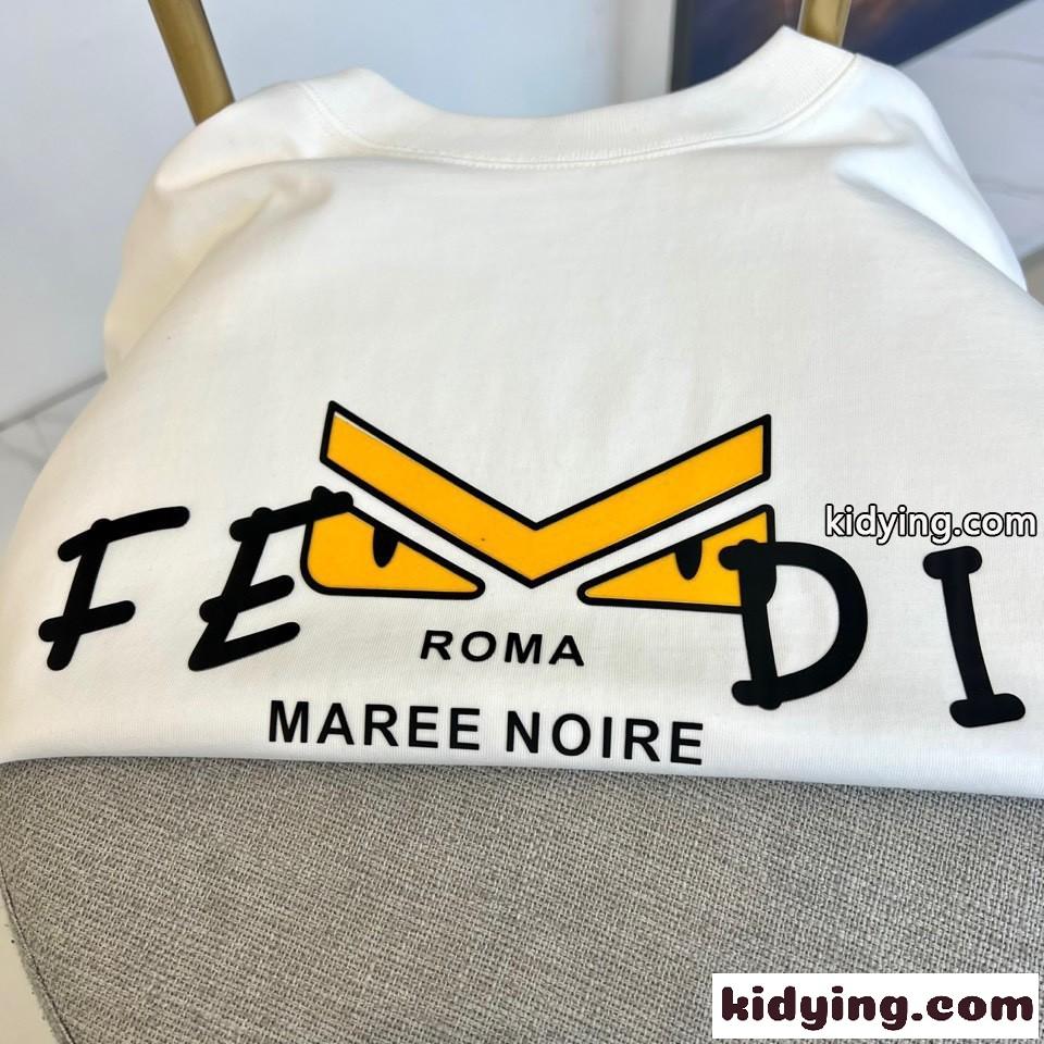 定番 カジュアル ロゴ入り コットン 半袖Tシャツ フェンディ Tシャツ コピー ホワイト-1