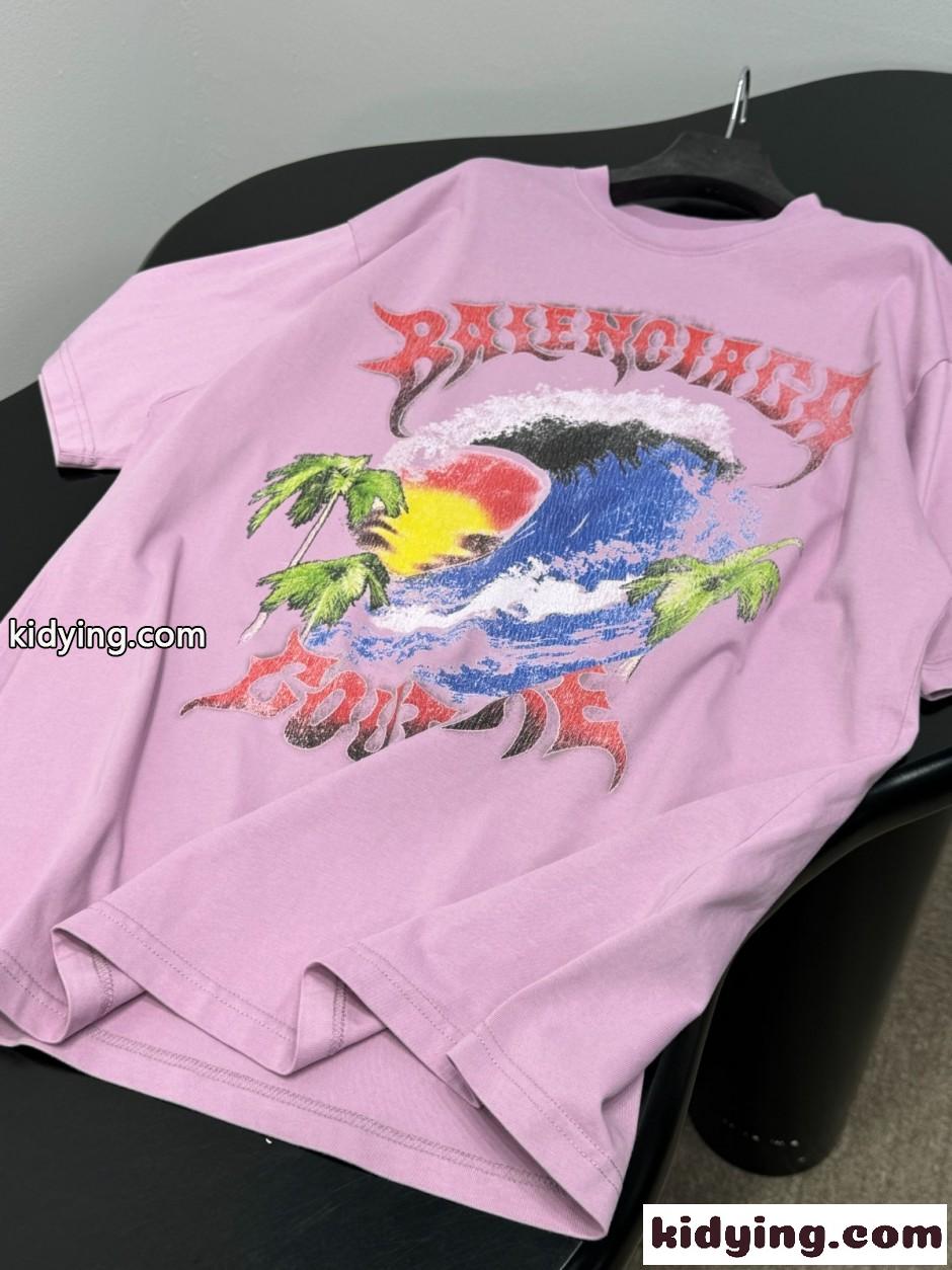 オーバーサイズTシャツ プリント バレンシアガ Tシャツ 偽物 ピンク-4