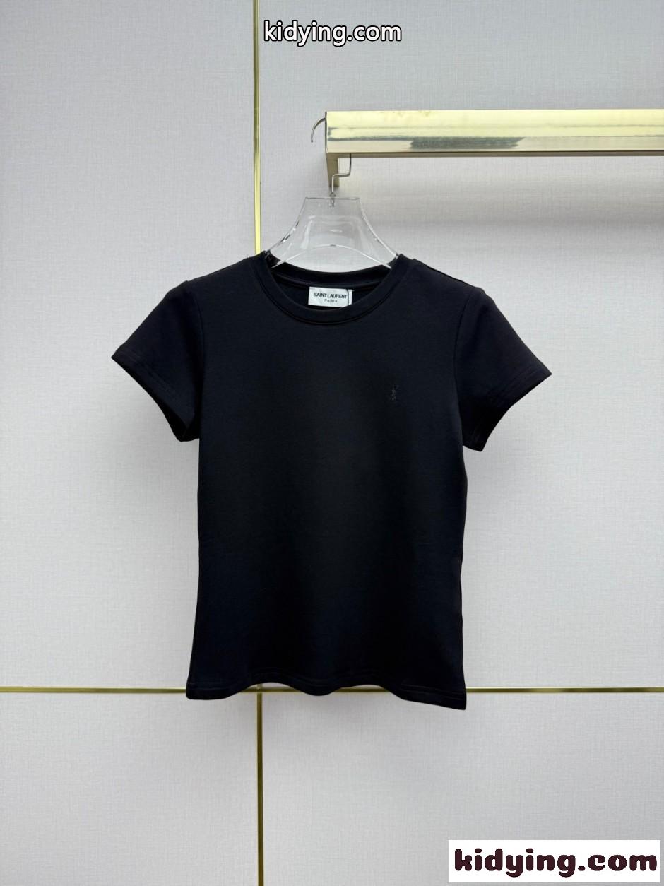 シンプル YSLロゴ 半袖Tシャツ イヴ・サンローラン Tシャツ コピー ブラック-0