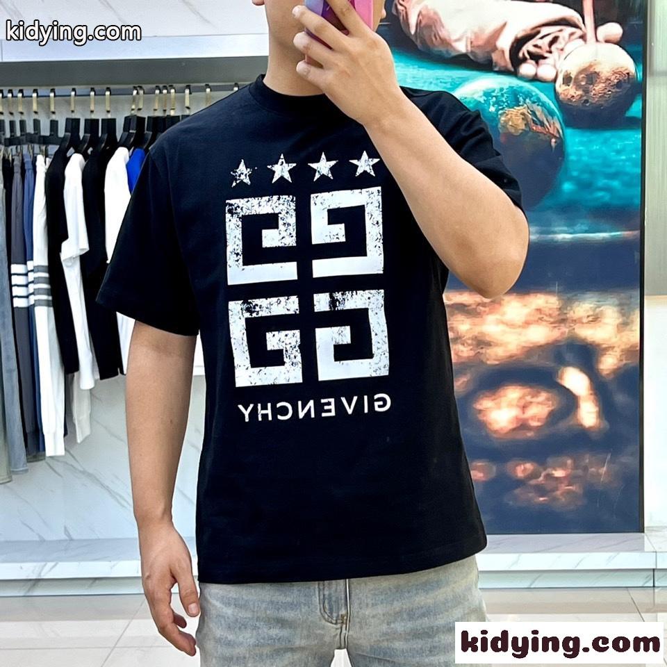 4Gスター プリント ジバンシィ Tシャツ コピー クルーネック コットン 半袖 ブラック-2