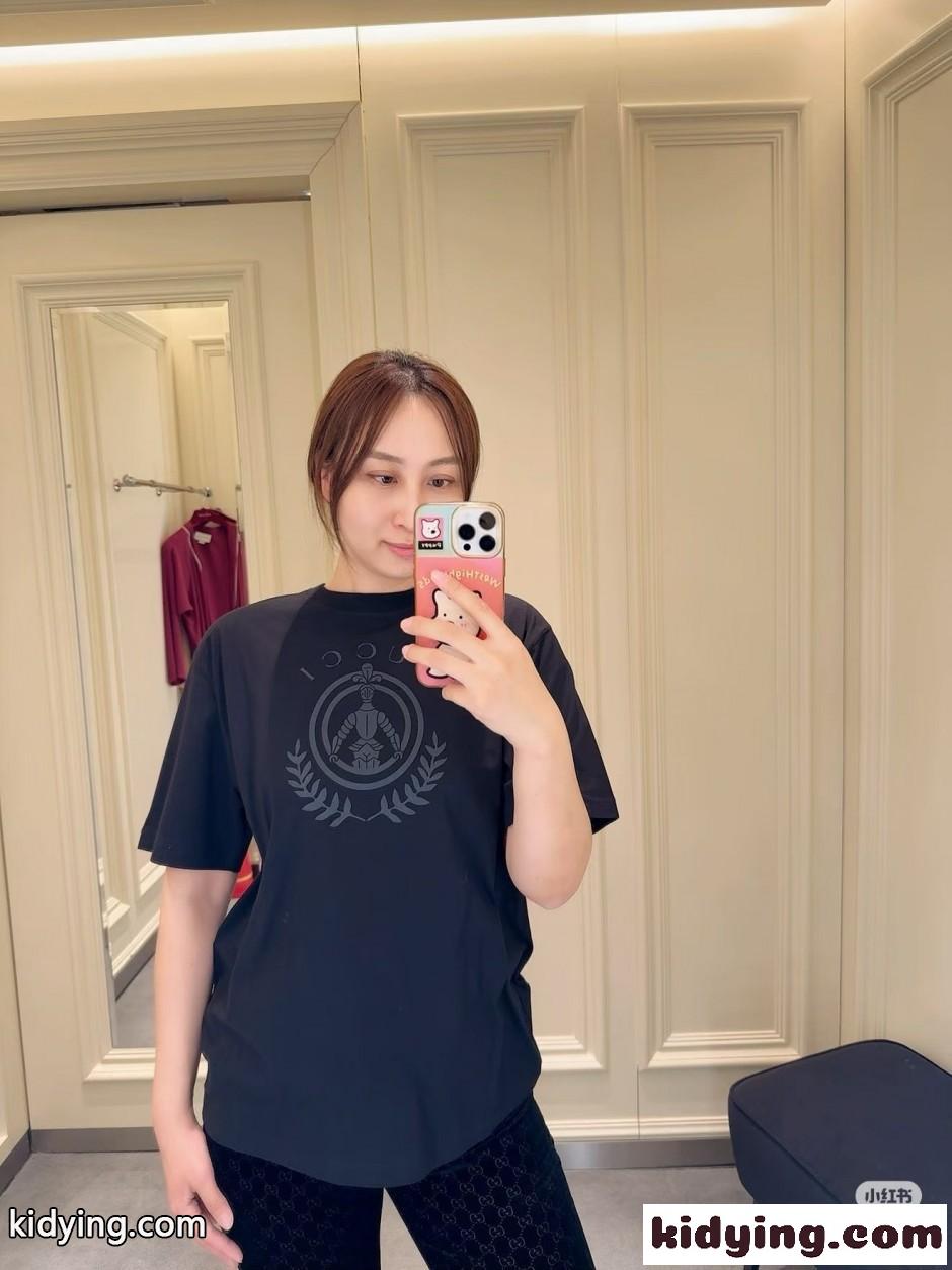 ユニセックス グッチ Tシャツ 偽物 ロゴプリント コットン 半袖Tシャツ ブラック-4