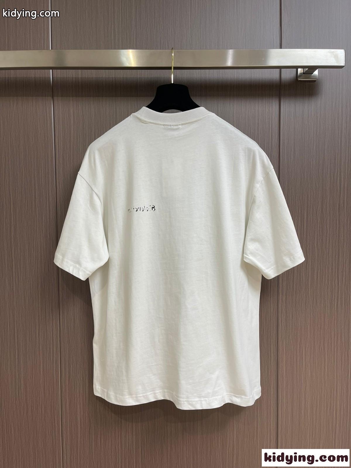 シンプル ロゴ プリント クルーネック コットン 半袖Tシャツ バレンシアガ Tシャツ コピー-0