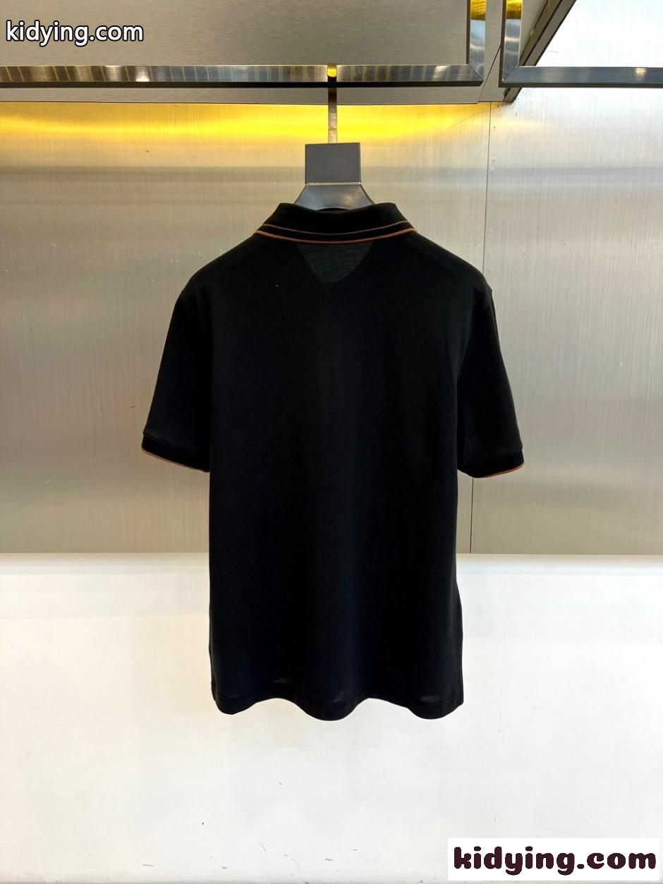 エルメネジルド・ゼニア Tシャツ 偽物 定番 カジュアル コットン 半袖 ポロシャツ ブラック-3