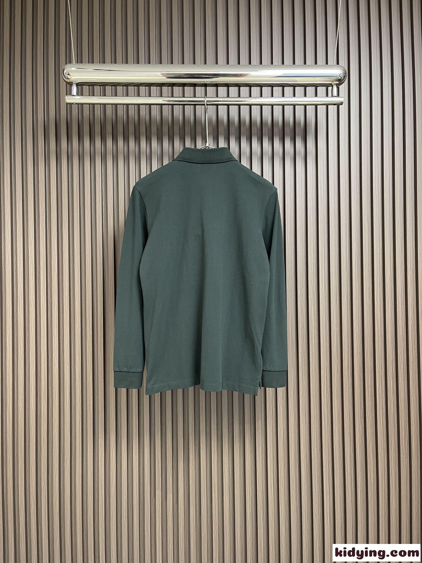 ロングスリーブ コットン ポロシャツ バーバリー Tシャツ コピー グリーン-1