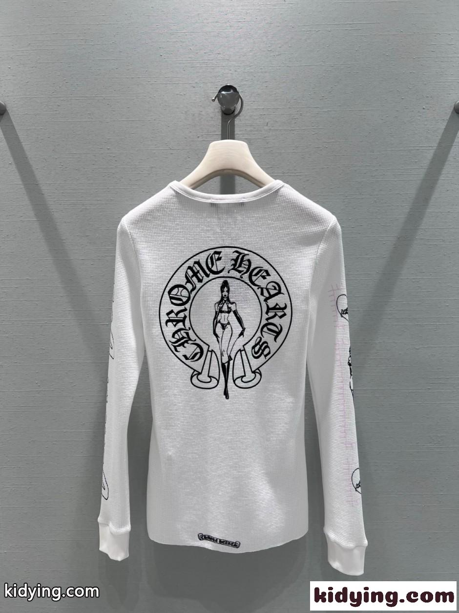 スタイリッシュ コットン ワッフル 長袖Tシャツ クロムハーツ Tシャツ 偽物 ホワイト-1