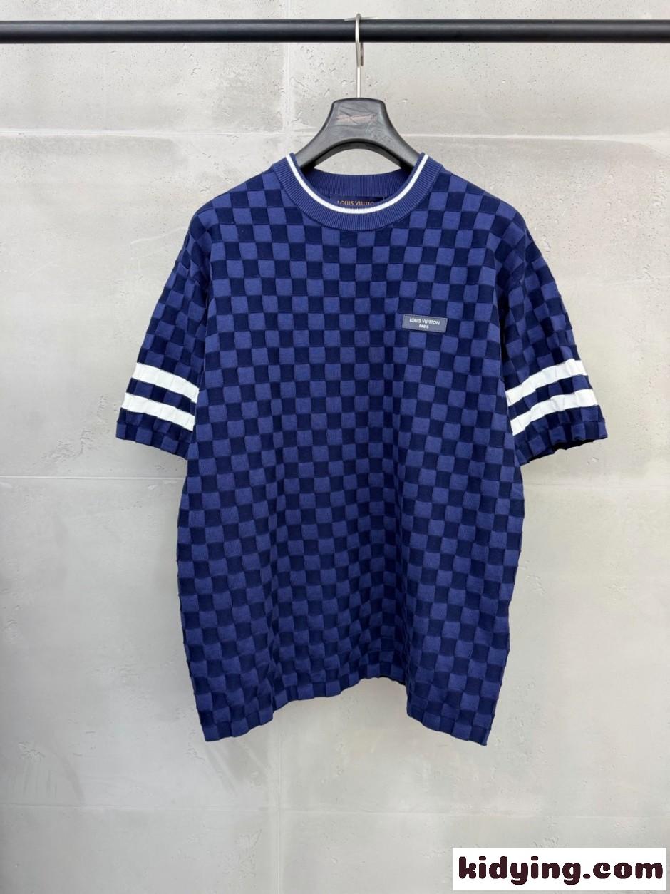 ダミエ テリー テニスTシャツ ルイ・ヴィトン Tシャツ コピー ブルー-0