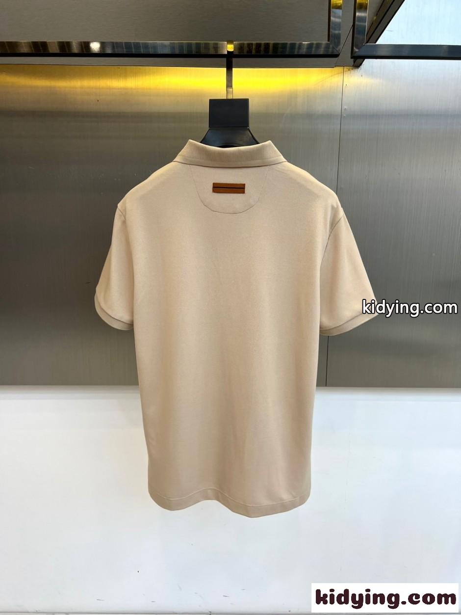 洗練された 上品 半袖 ポロシャツ エルメネジルド・ゼニア Tシャツ 偽物 ベージュ-3
