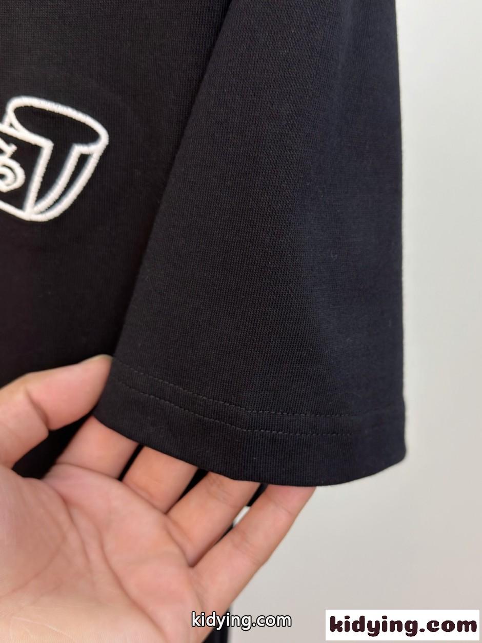 ロゴ刺繍 クルーネック 半袖Tシャツ クロムハーツ Tシャツ 偽物 コットン ブラック-0