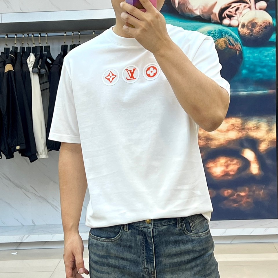 カジュアル ロゴ クルーネック ルイ・ヴィトン Tシャツ 偽物 半袖Tシャツ ホワイト-1