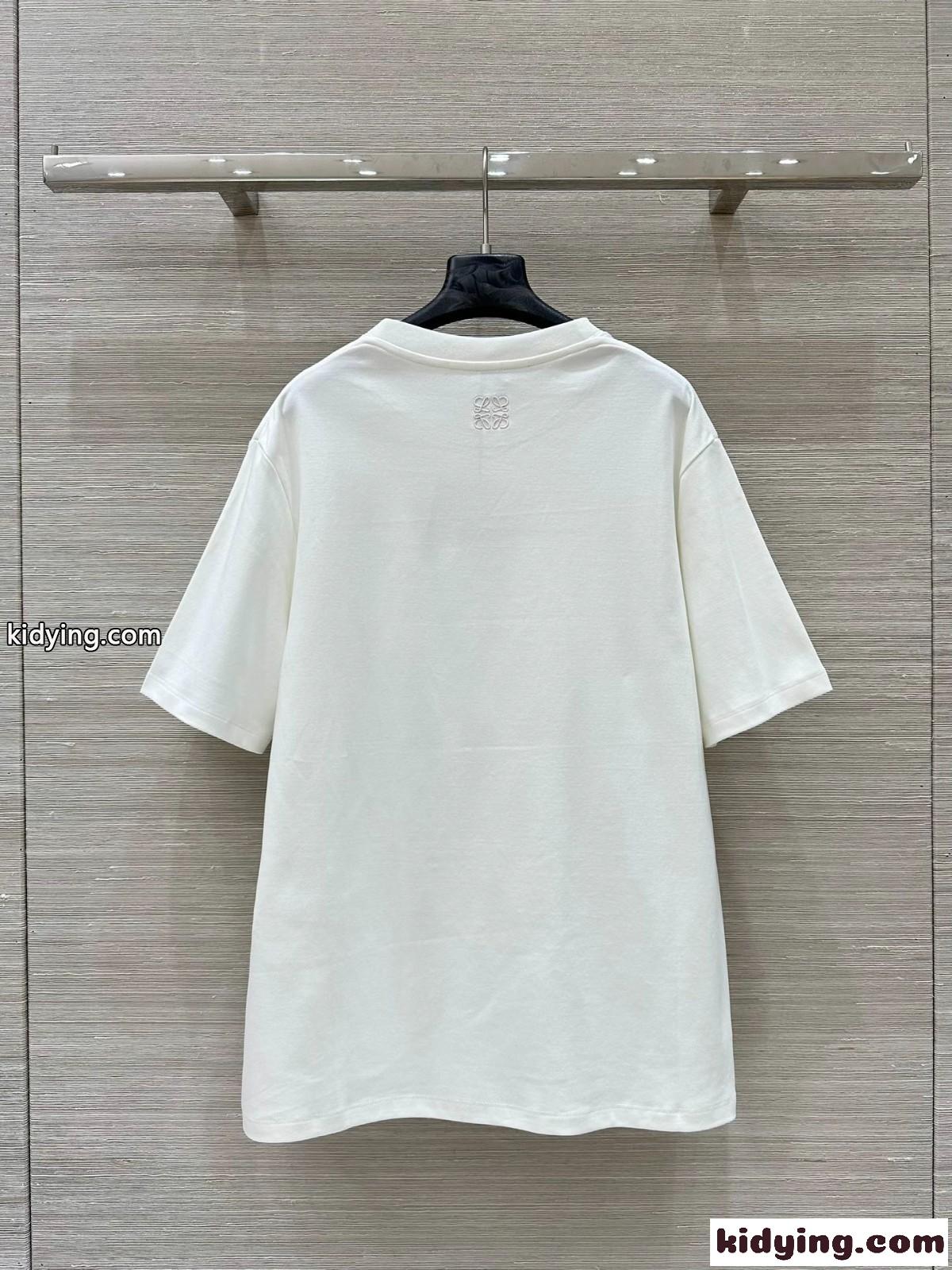 シンプル スネークプリント クルーネック半袖Tシャツ ロエベ Tシャツ コピー ホワイト-5