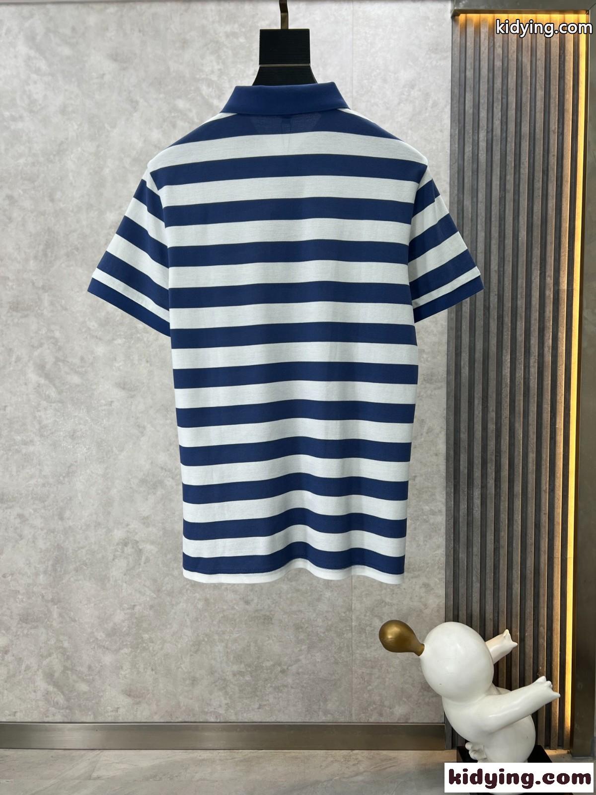 おしゃれ ボーダー柄 バーバリー Tシャツ コピー コットンピケ 半袖 ポロシャツ ブルー-2