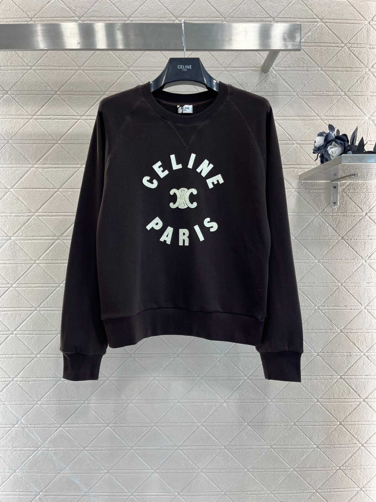 定番 カジュアル ロゴ入り スウェットシャツ セリーヌ Tシャツ コピー ダークブラウン-1