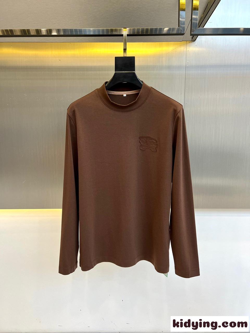 シンプル 上品 ロゴ入り 長袖Tシャツ バーバリー 長袖Tシャツ 偽物 ブラウン-0
