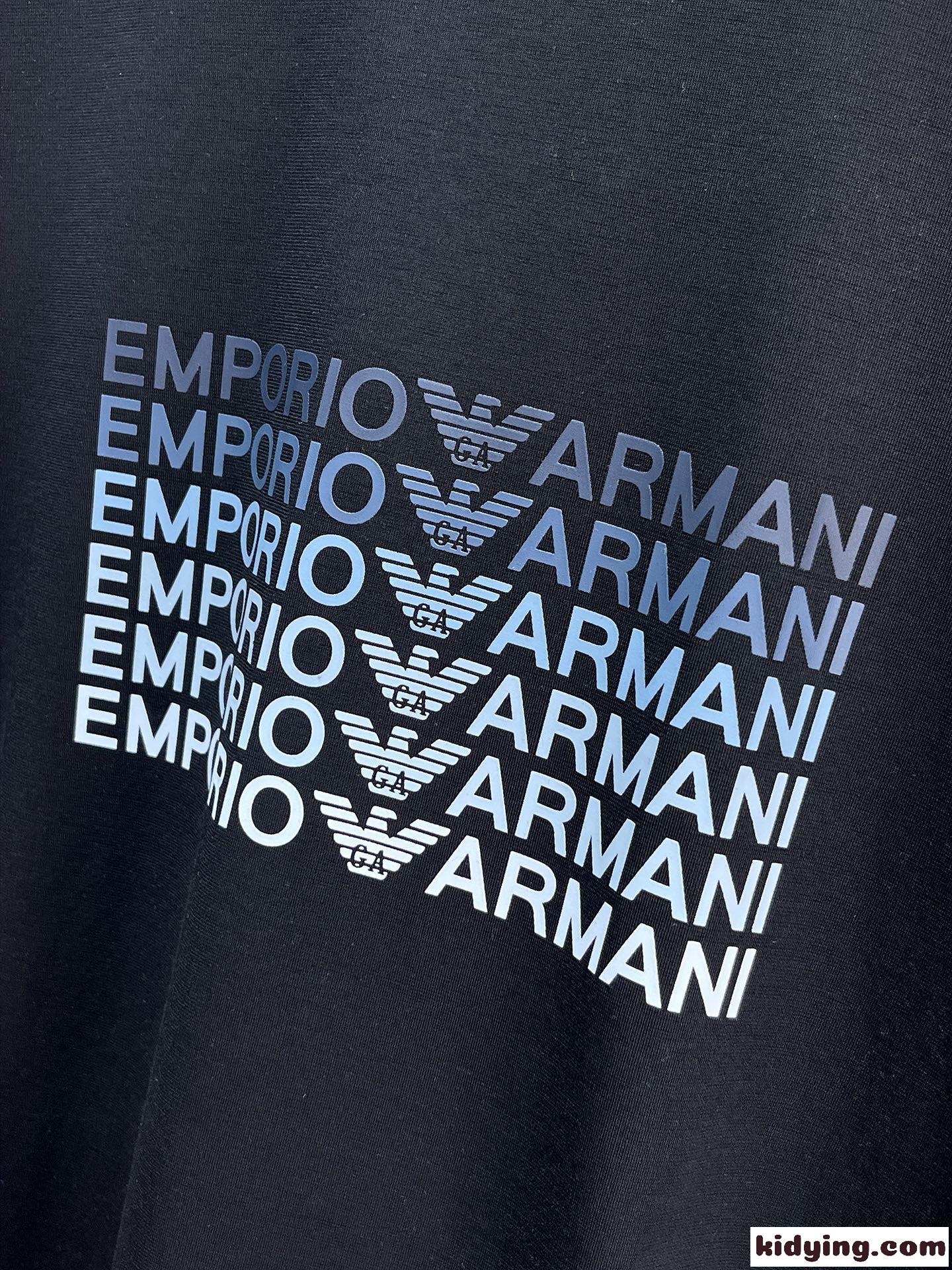 おしゃれ リピートロゴ クルーネック アルマーニ 半袖Tシャツ コピー ブラック-2
