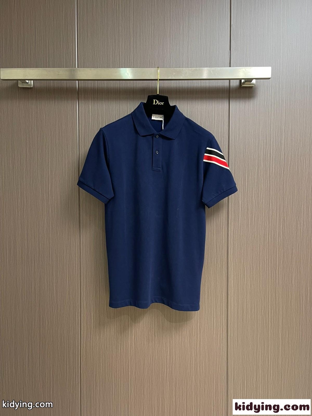 カジュアル モンクレール Tシャツ スーパーコピー コットンピケ 半袖ポロシャツ ブルー-0