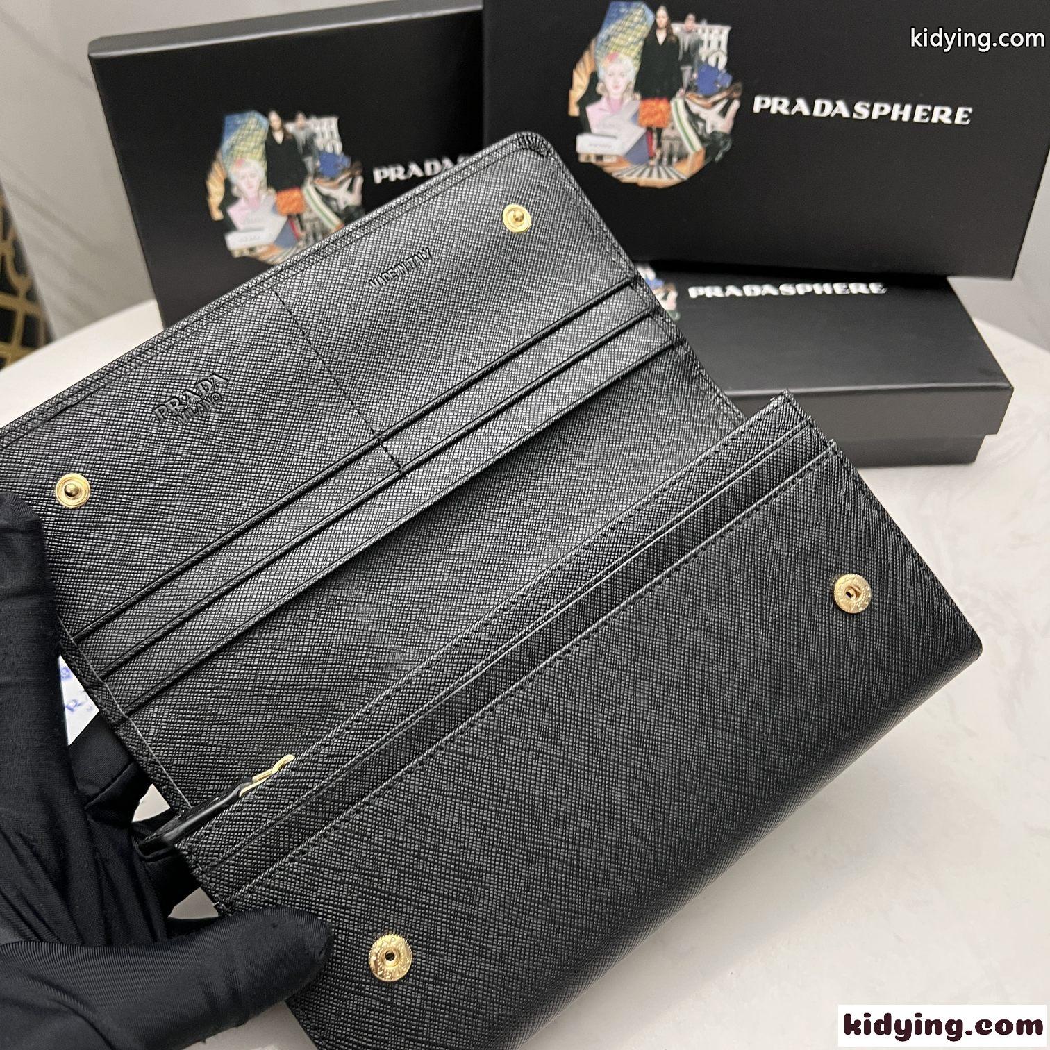 シンプル ブラック レディース 長財布 カーフレザー プラダ 財布 コピー 飽きのこない 定番 人気 ロゴ-3