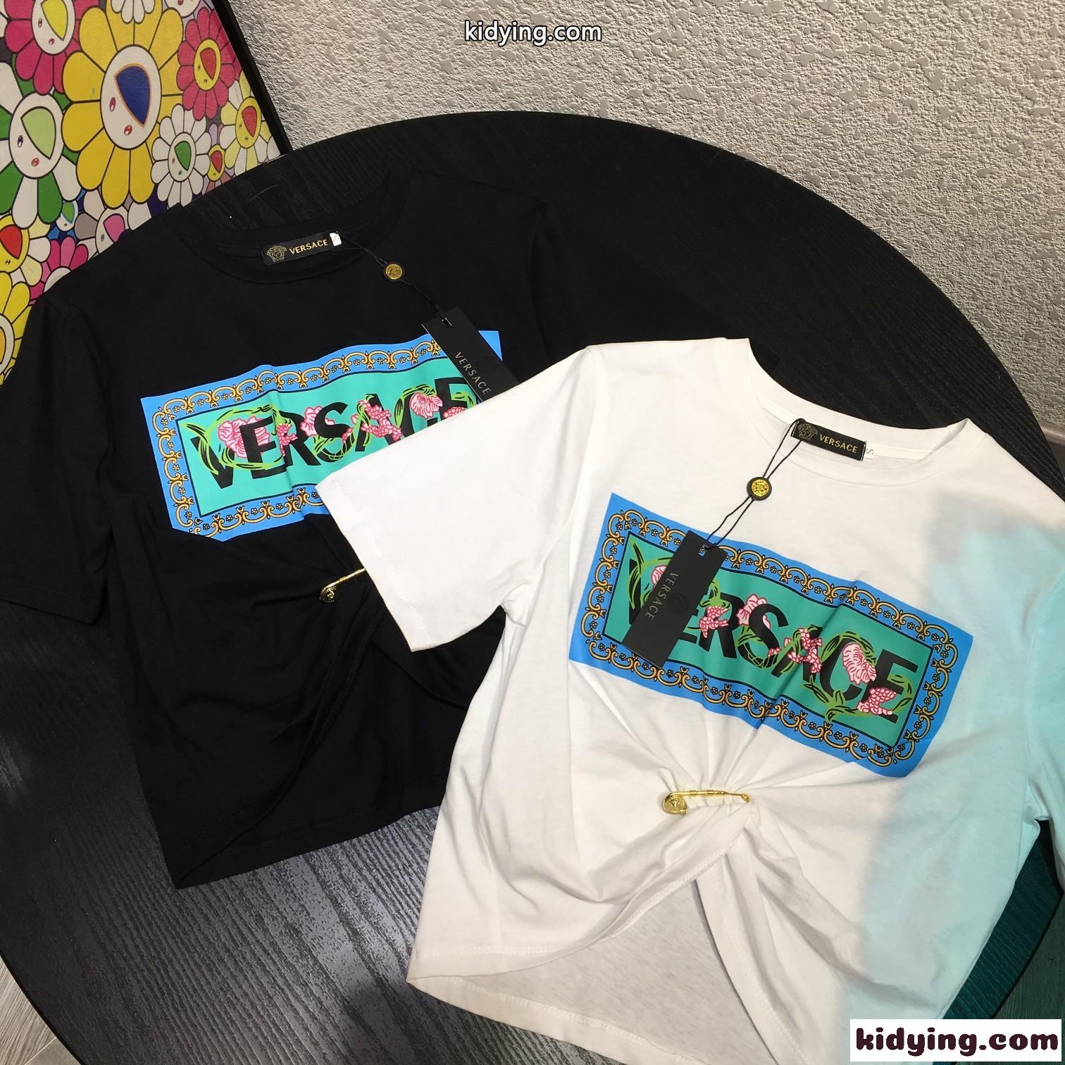 人気 ゆったり 着心地いい ラウンドネック ヴェルサーチ tシャツ レディースコピーロゴ プリント カジュアル おしゃれ-0