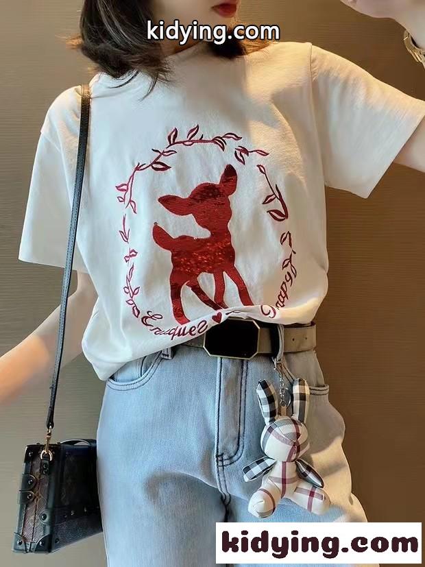 カジュアル おしゃれ ミュウミュウ 半袖tシャツ コピー ラウンドネック 人気 トップス-4