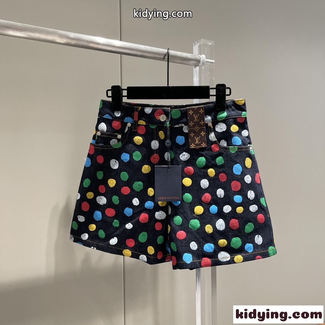 LV × YK ペインティッド ドット デニムショーツ ルイヴィトン ジーンズ コピー レディース-0