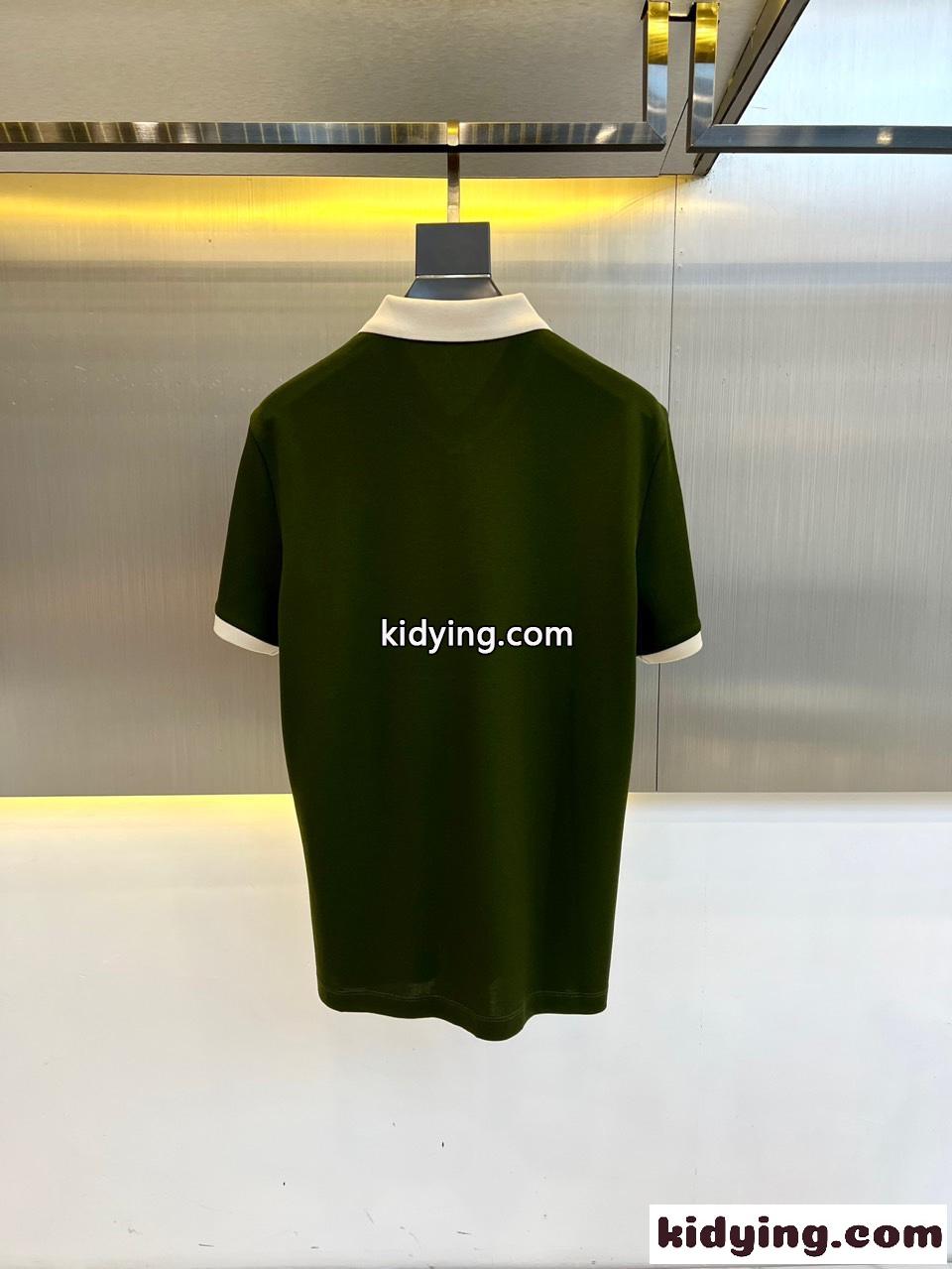 おしゃれ バイカラー 半袖ポロシャツ エルメネジルド・ゼニア Tシャツ コピー グリーン-3