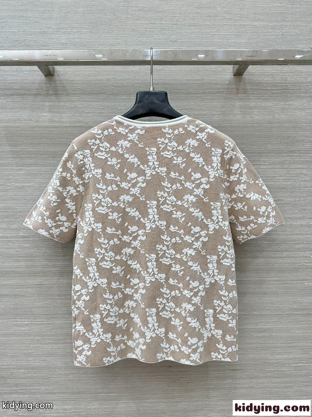 ジャガード フローラルモチーフ 半袖 トップス フェンディ Tシャツ コピー ベージュ-4