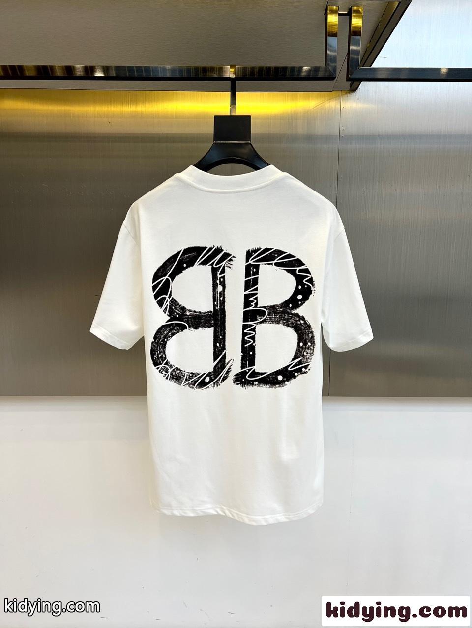 カジュアル プリント クルーネック 半袖Tシャツ バレンシアガ Tシャツ 偽物 ホワイト-1