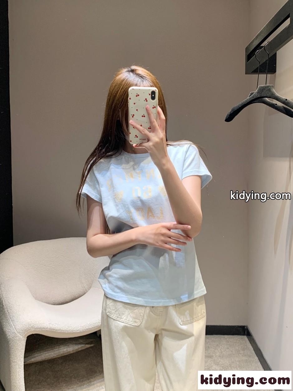 カジュアル プリント コットン 半袖Tシャツ ヴァレンティノ Tシャツ 偽物 ライトブルー-4