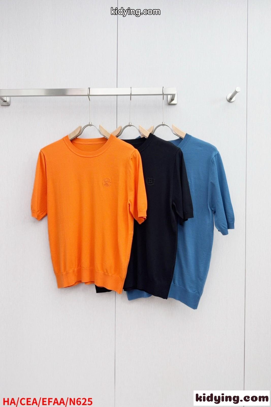 上品 シンプル 半袖ニット エルメス Tシャツ 偽物 クルーネック 合わせやすい-0