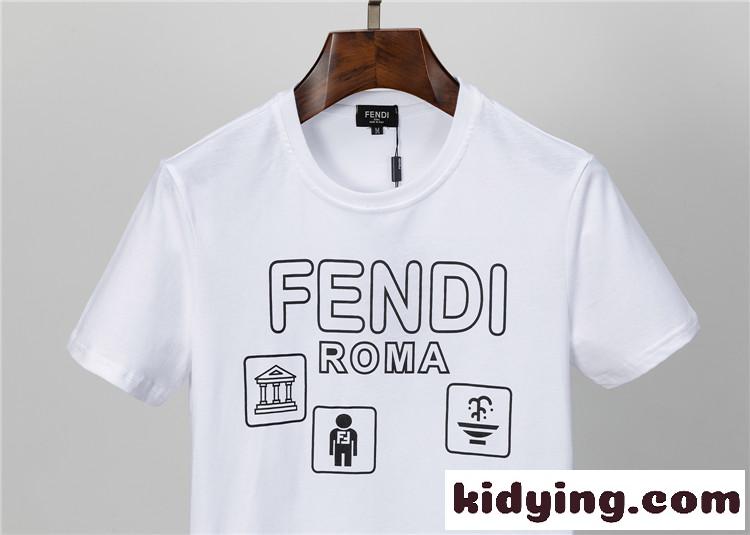シンプル おしゃれ プリント クルーネック 相性抜群 フェンディ Tシャツ コピー 半袖 トップス 春夏 定番-2