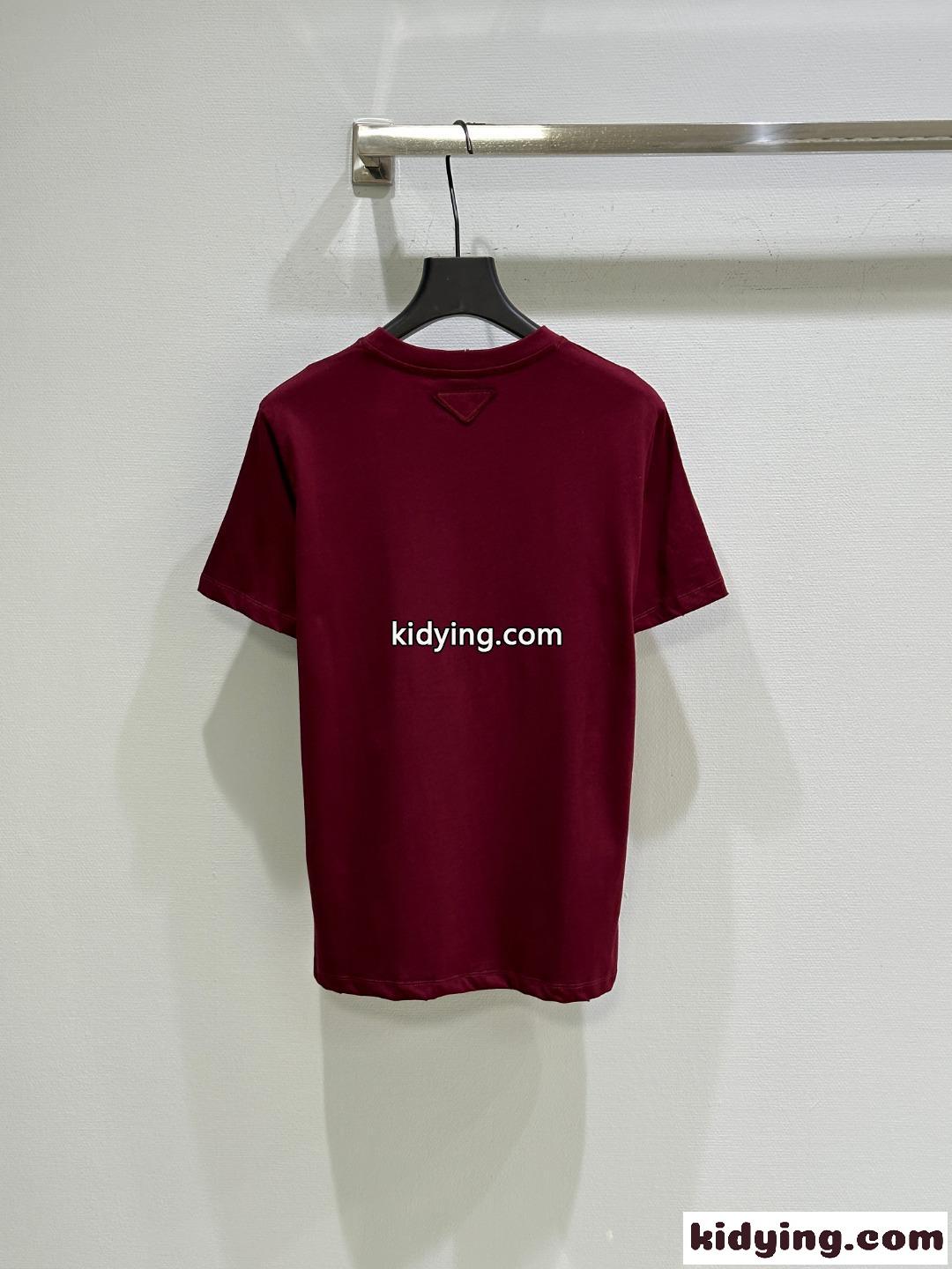 ユニセックス 人気 シンプル コットンジャージ 半袖Tシャツ プラダ Tシャツ コピー レッド-3