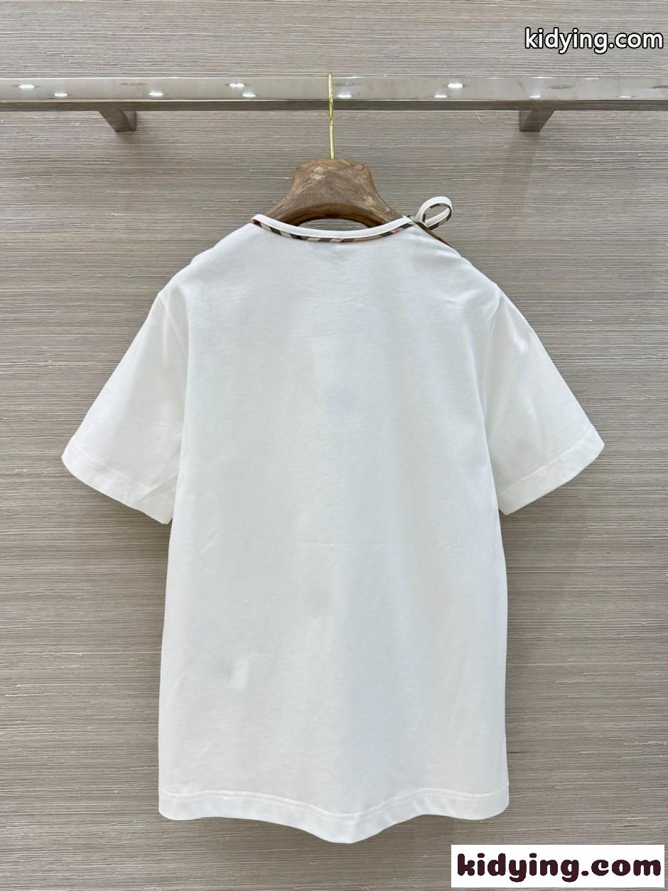 タイスリーブ コットンTシャツ バーバリー Tシャツ コピー ホワイト-4