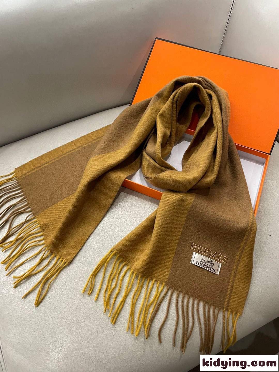 エルメス スカーフ コピー シンプル 上品 カシミヤ マフラー カーキ-4