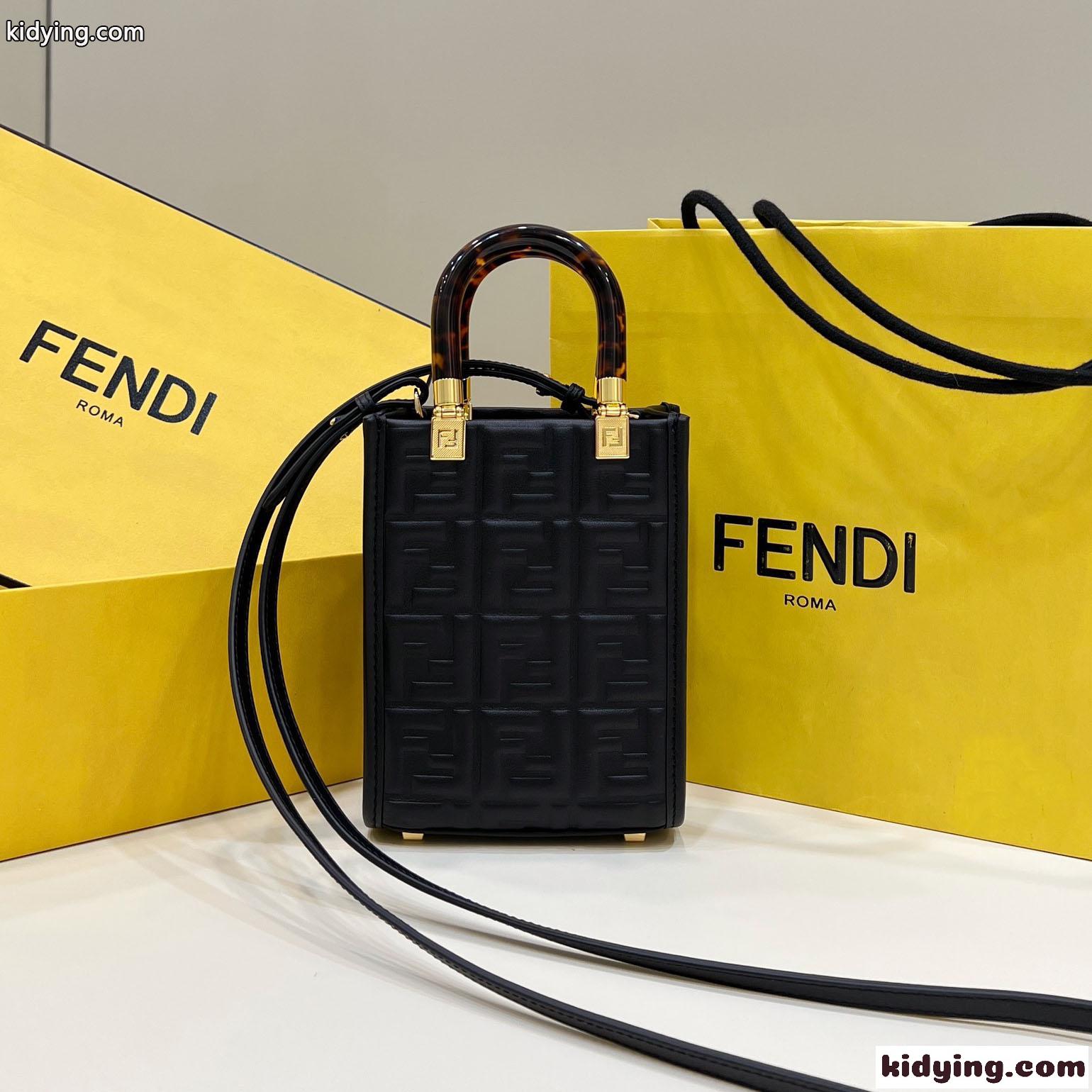ブラック レザー FFモチーフ サンシャイン フェンディ バッグ 人気 コピー ミニ トートバッグ-0