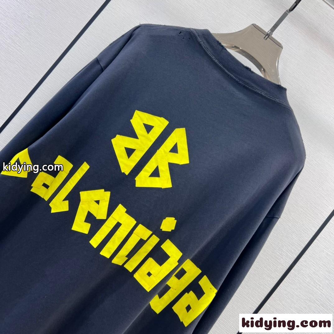 TAPE TYPE 長袖Tシャツ オーバーサイズ ロゴ バレンシアガ Tシャツ コピー ユニセックス-4
