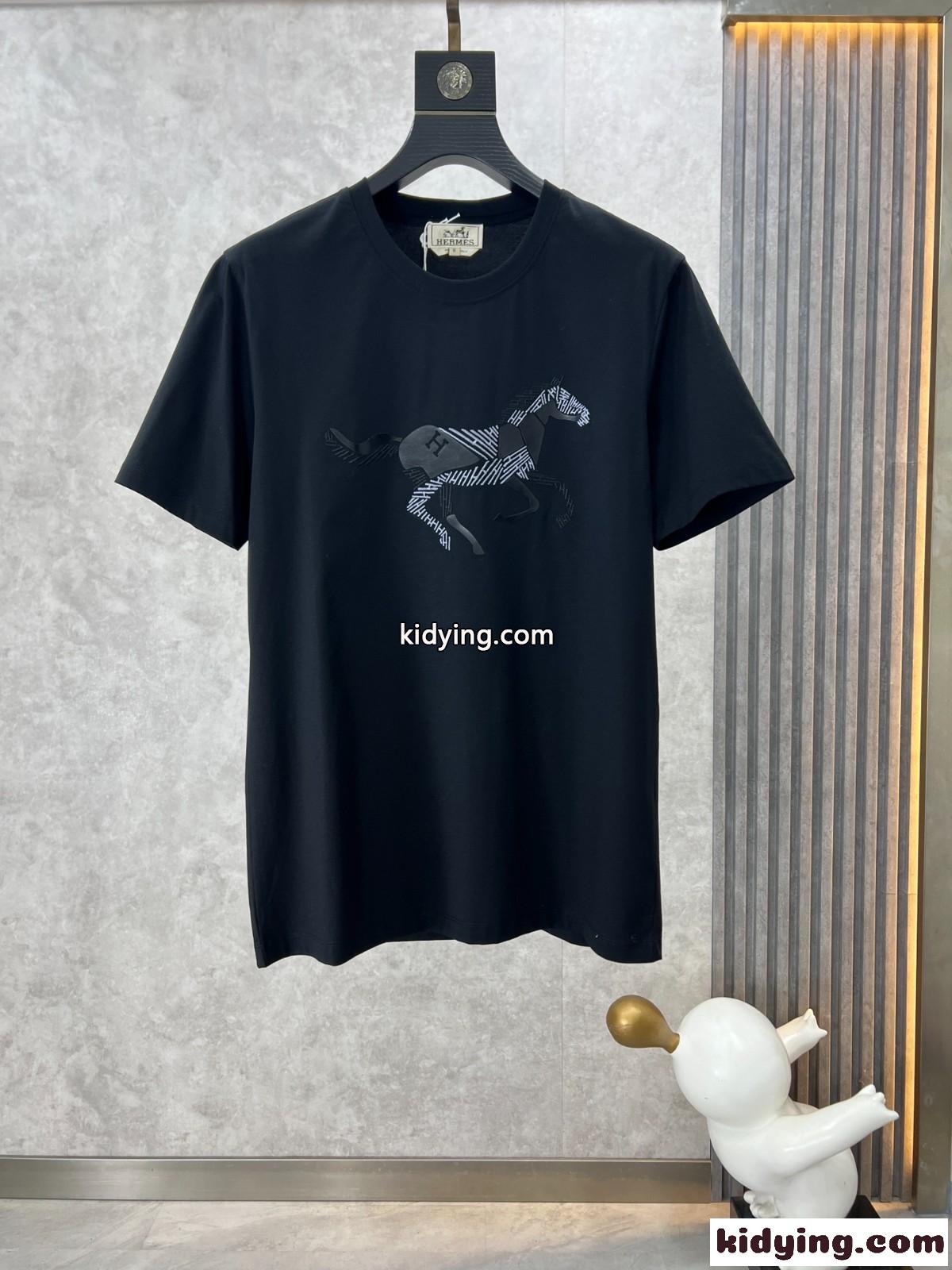 上品 カジュアル エルメス Tシャツ コピー クルーネック 半袖Tシャツ ブラック-0