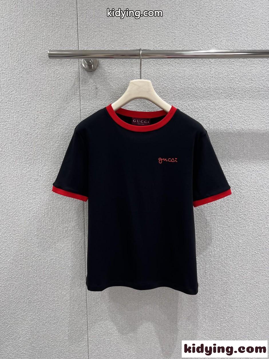 スタイリッシュ スクリプトロゴ リンガーTシャツ グッチ Tシャツ コピー ブラック-1