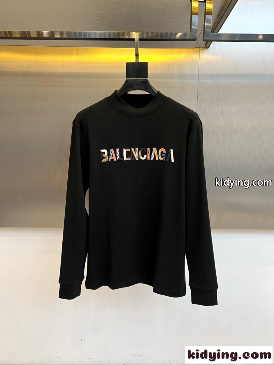 マルチロゴ モックネック ロングTシャツ バレンシアガ Tシャツ 偽物 ブラック-1
