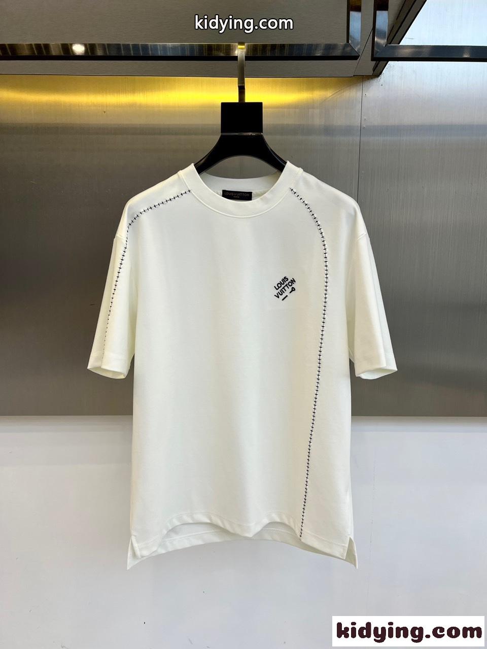 カジュアル クルーネック 半袖Tシャツ ルイ・ヴィトン Tシャツ 偽物 コットン ホワイト-0