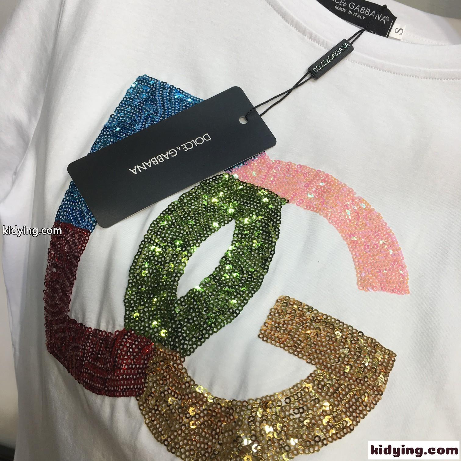 おしゃれ スパンコール 刺繍 ロゴ クルーネック ドルチェ&ガッバーナ Tシャツ コピー 半袖-4