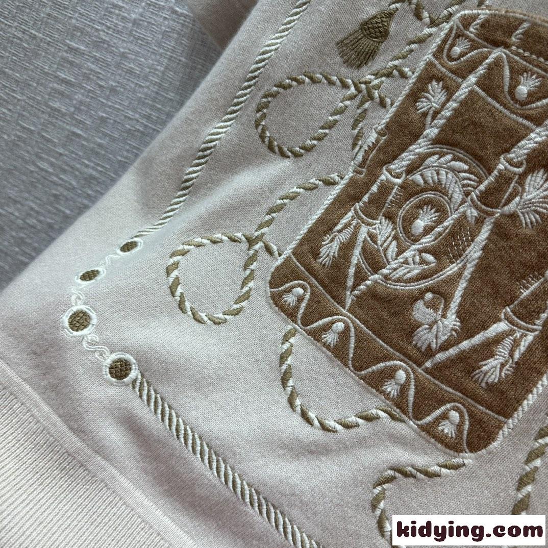 上品 エルメス レ・タンブール 刺繍 カシミヤ ショートスリーブニット コピー-2