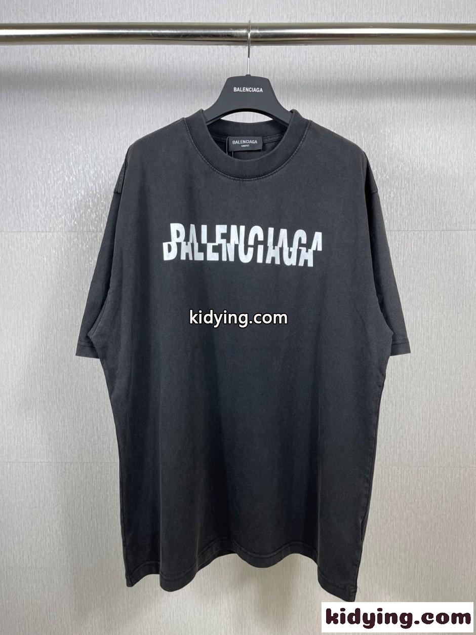 ロゴ入り ユニセックス 半袖Tシャツ バレンシアガ Tシャツ コピー オーバーサイズ-0