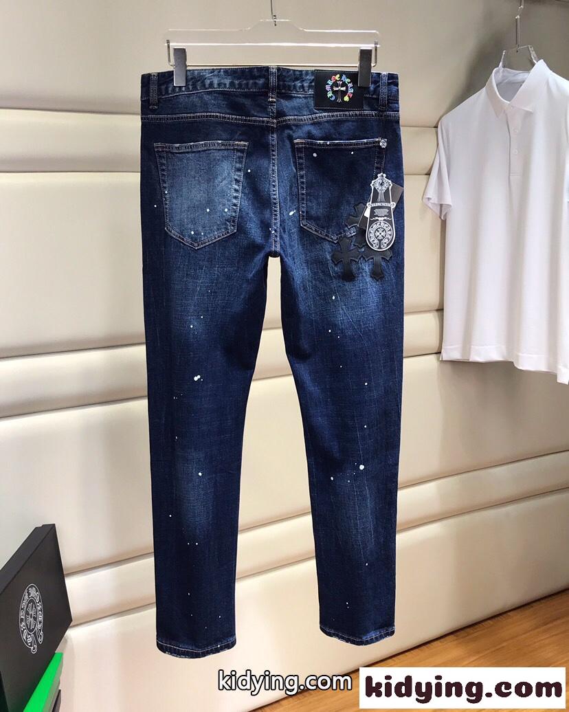 カジュアル クロスパッチ ストレッチ デニムパンツ クロムハーツ ジーンズ コピー メンズ-0