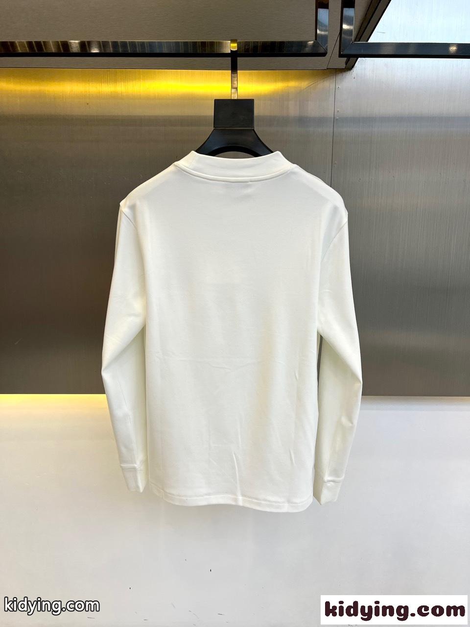 秋冬 合わせやすい ロゴ 刺繍 エルメス Tシャツ コピー 長袖Tシャツ ホワイト-3