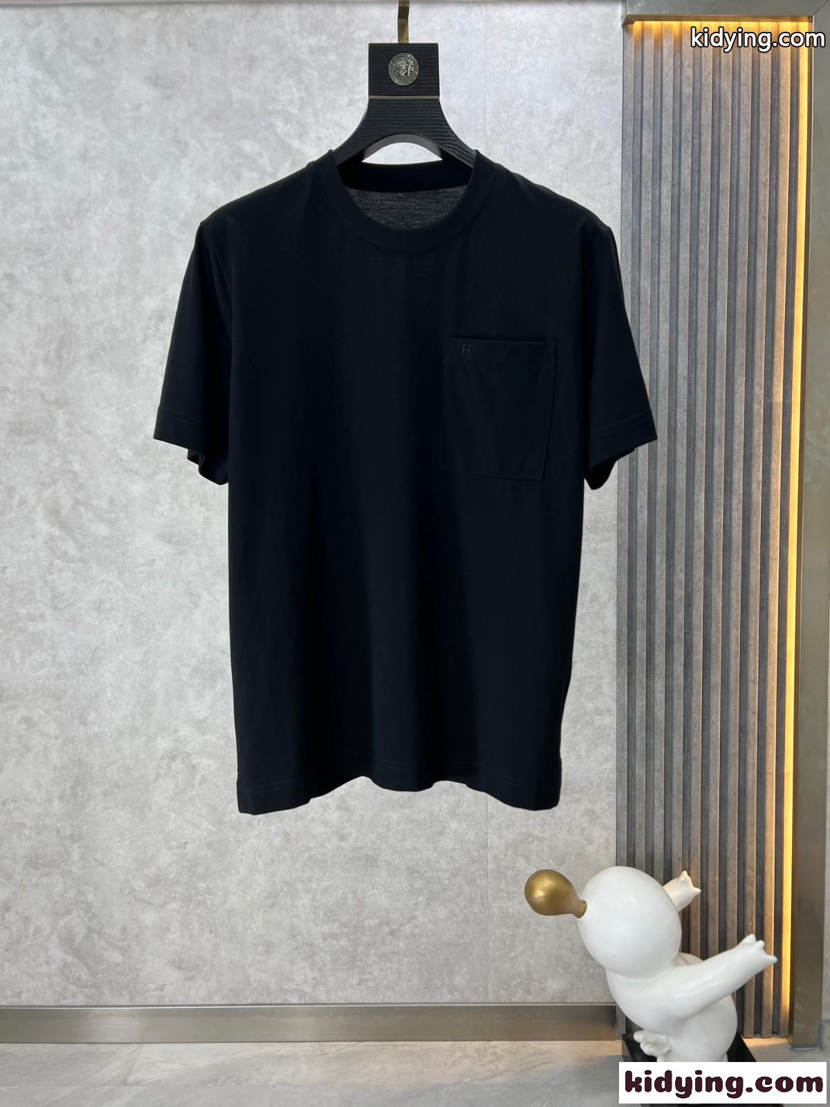 定番 人気 合わせやすい 半袖Tシャツ エルメス Tシャツ コピー ブラック-0