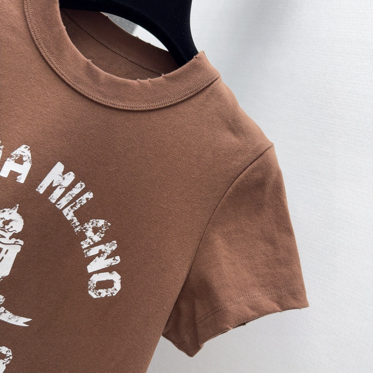 プリント入り コットン 半袖Tシャツ プラダ Tシャツ コピー クルーネック ブラウン-2