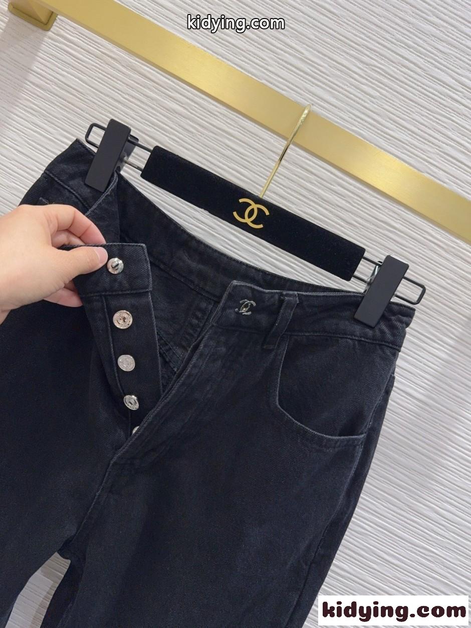 洗練された ターンロック デニムパンツ シャネル ジーンズ コピー ブラック-2