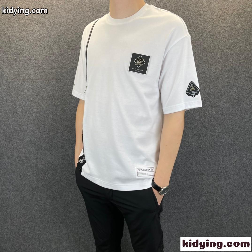 カジュアル ストリート系 コットン 快適 クルーネック オフホワイト tシャツ コピー 春夏 半袖 トップス-2